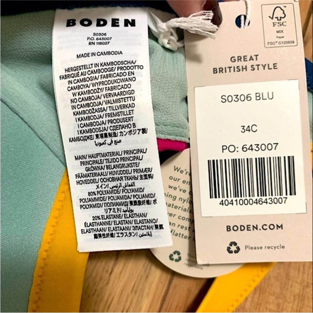 Boden Blue, Pink, and Yellow Colorblock Swimsuit Top 34C NWT - Picture 6 of 6